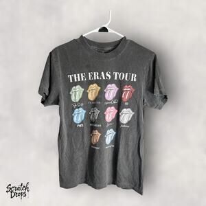 Taylor Swift The Eras Tour Black Graphic Tee with Multicolor Tongues